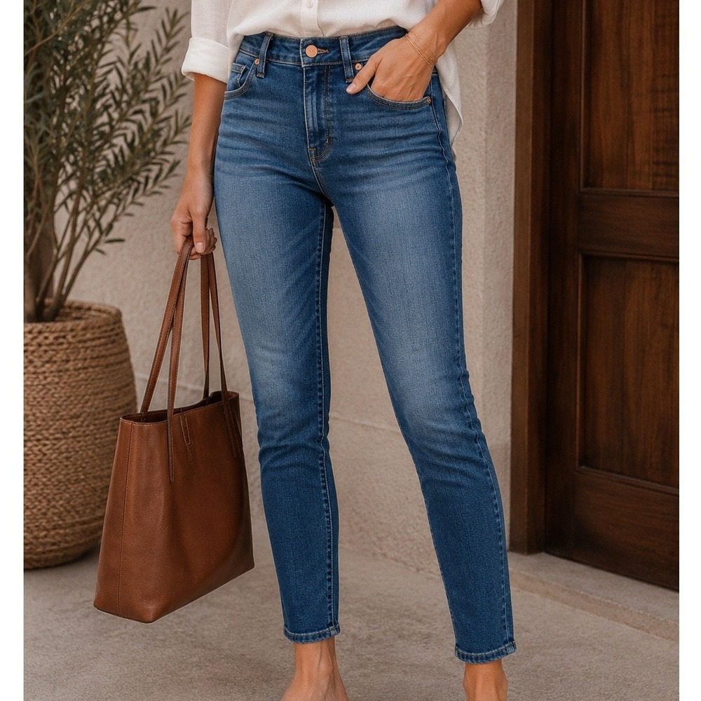 Madewell Curvy High-Rise Skinny Jeans Dark Indigo Wash Size 27 polished Chic